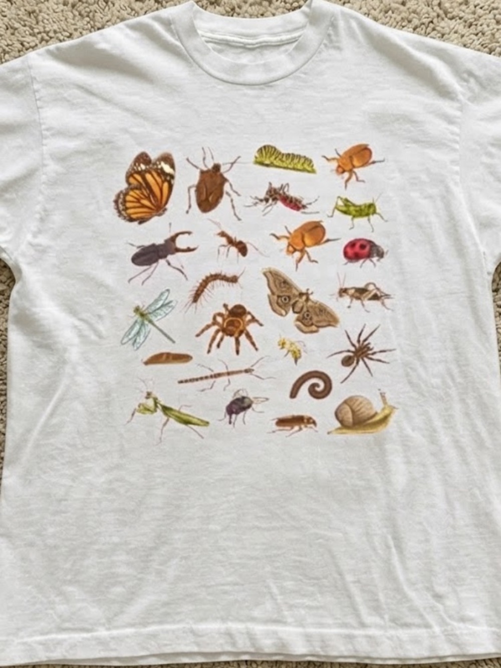 Insects Spiders Butterflies Beetles Moths Snail Mantis Vintage White T-Shirt